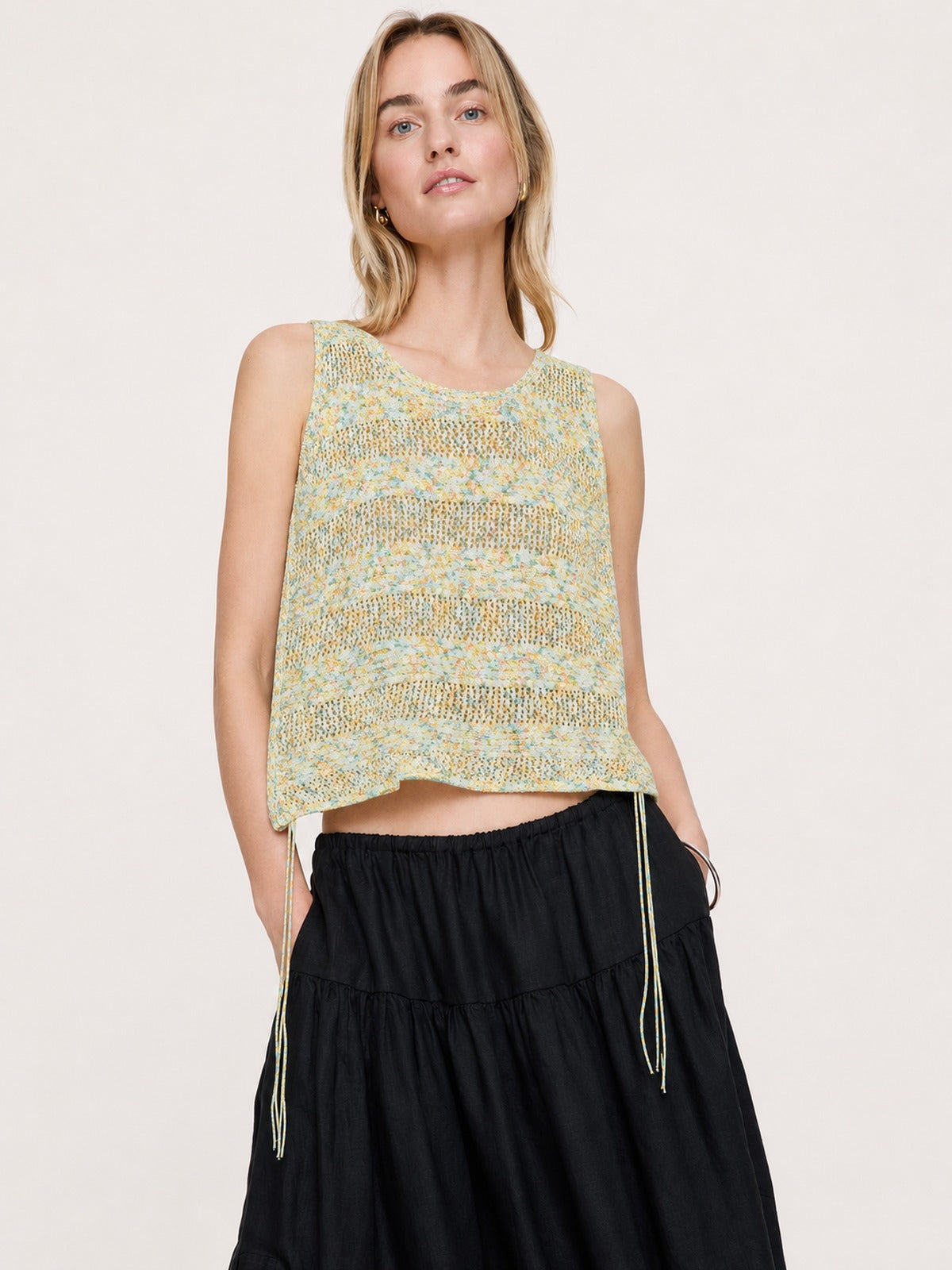 Melange Open-Knit Drawstring Tank