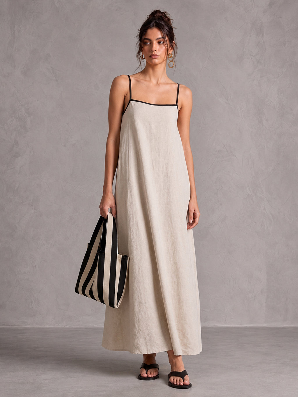 Linen-Blend Maxi Dress with Adjustable Spaghetti Straps