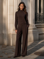 Wrap-Front High Neck Wide-Leg Jumpsuit