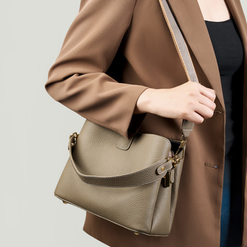 Cowhide Leather Bucket Bag