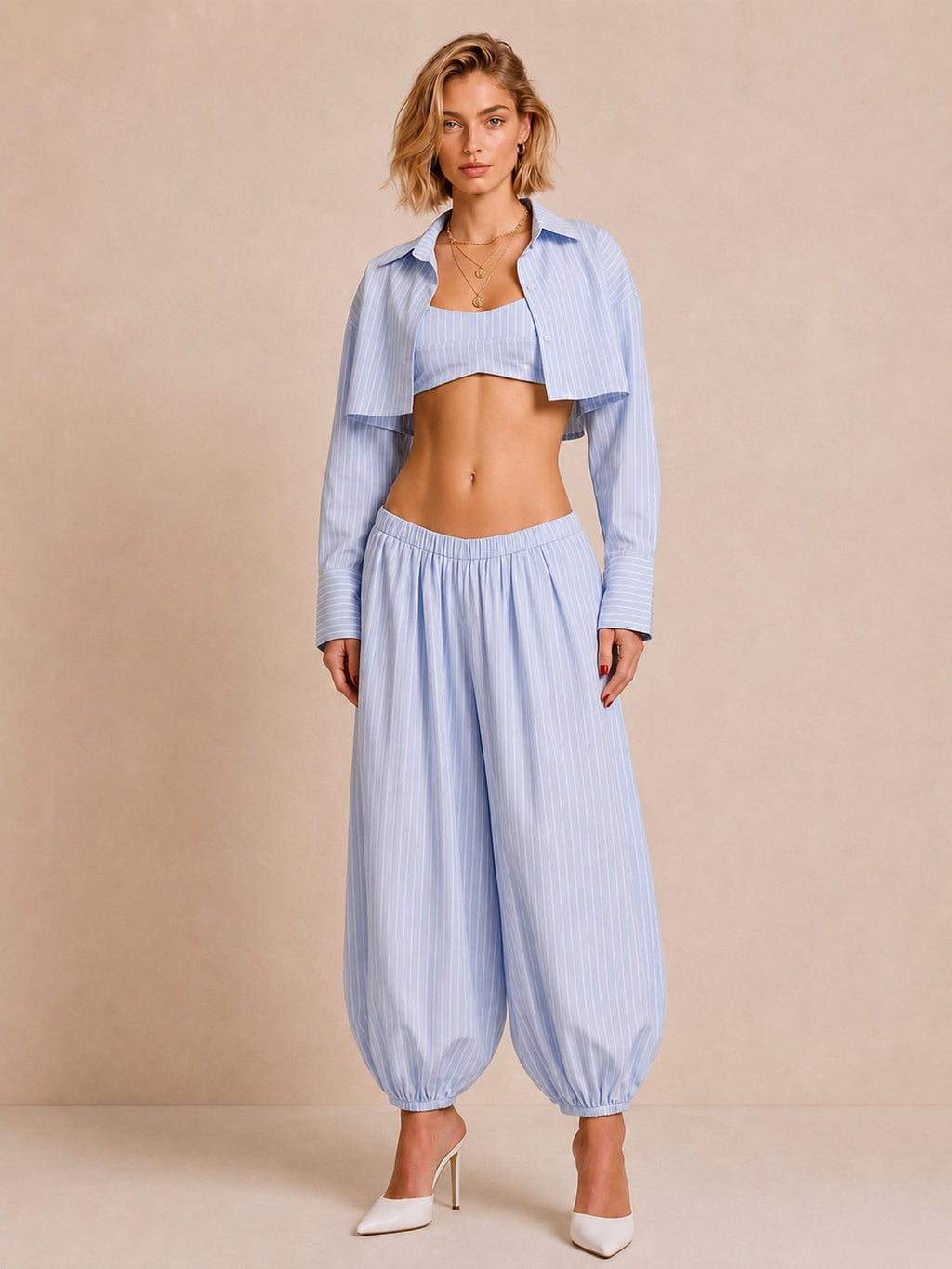Striped Three-Piece Pants Set