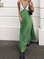 Color Block V Neck Midi Dress
