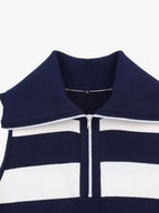 Gestreifte Strickjacke mit Reißverschluss – Gerippter Baumwollstrick, lockere Passform, lässige Strickjacke