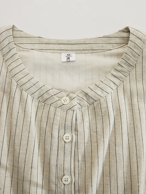 Casual Bohemian Black And Beige Striped Button Midi Dress
