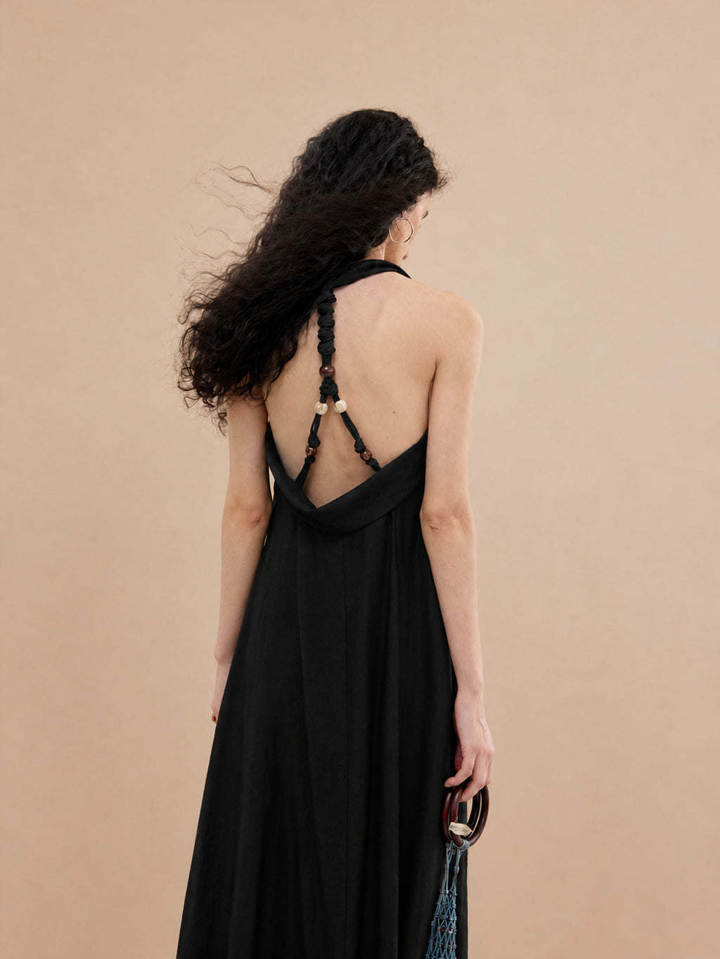 Beaded Back Halter Maxi Dress