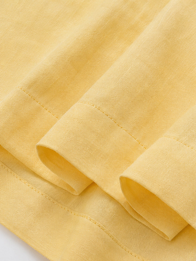 Light Yellow Linen-Blend Sleeveless Mini Dress with Square Neck