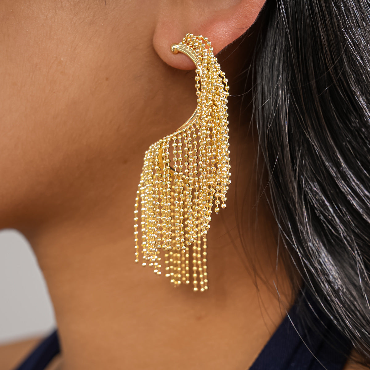 Geometric Twisted Tassel Stud Earrings