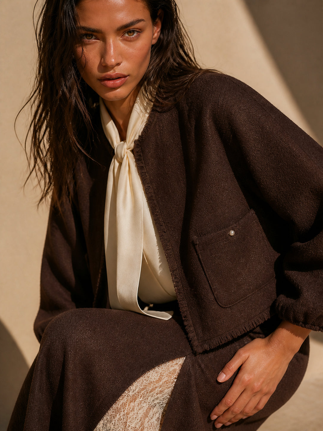 Button Cropped Cardigan Skirt Set