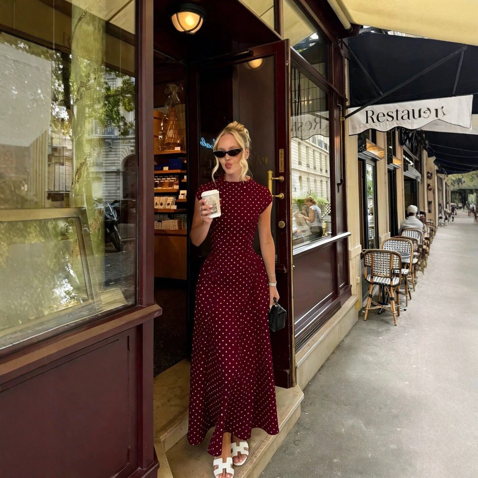Polka Dot Fitted Maxi Dress