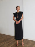 Metal Button Cut Out Midi Dress