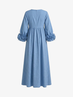 V-Neck Floral Lantern Sleeve Flowy Dress