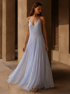 Pleated V Neck Maxi Dress