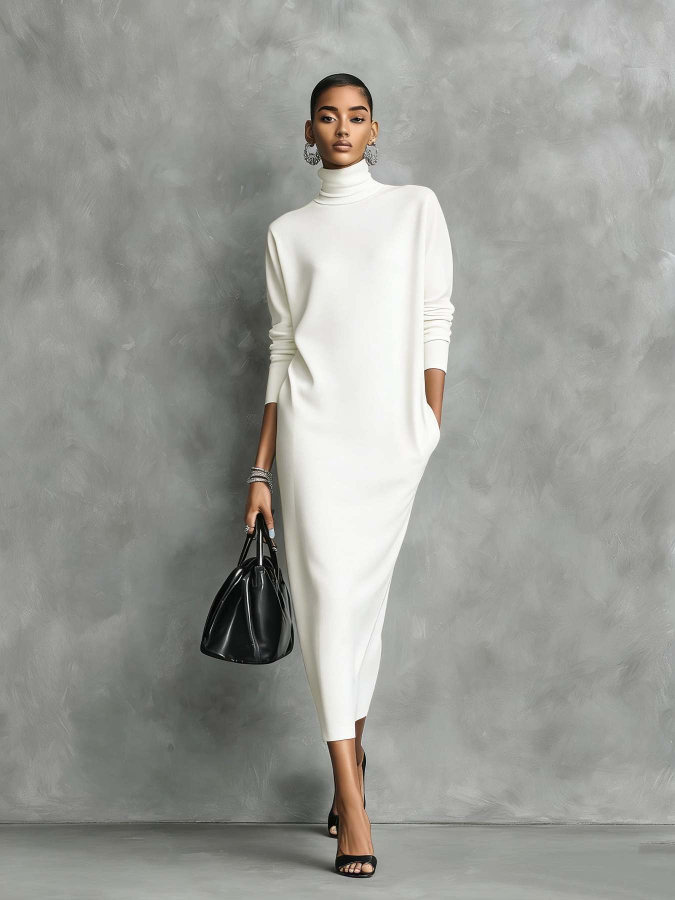 Cashmere Knit Turtleneck Bodycon Midi Dress