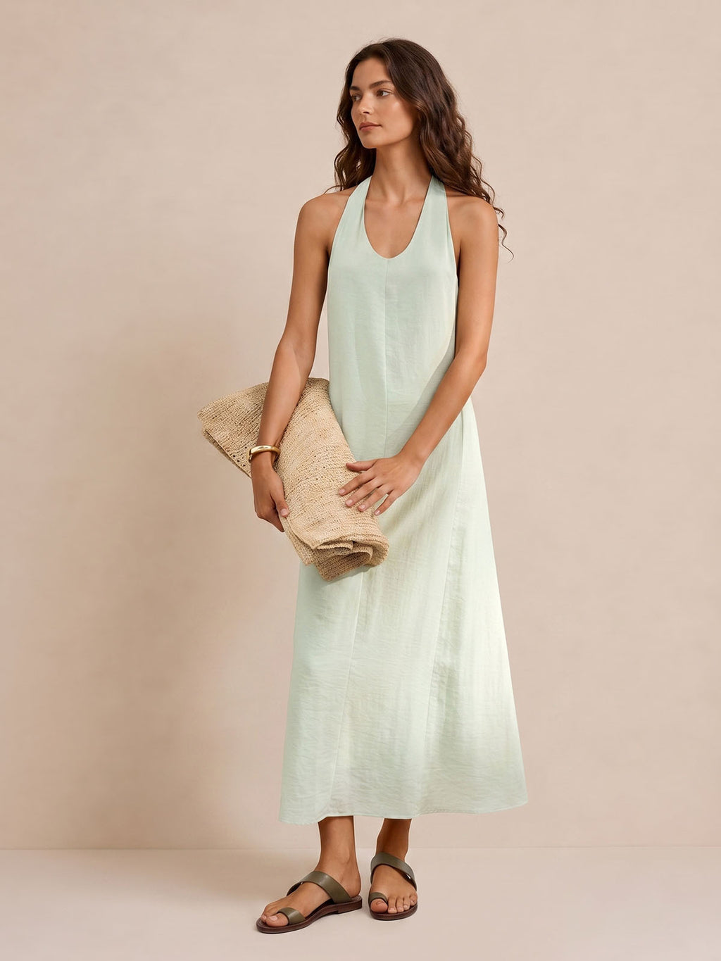 Beaded Back Halter Maxi Dress