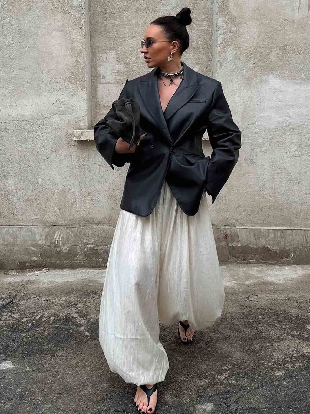Linen Blend Pleated Wide Leg Trousers