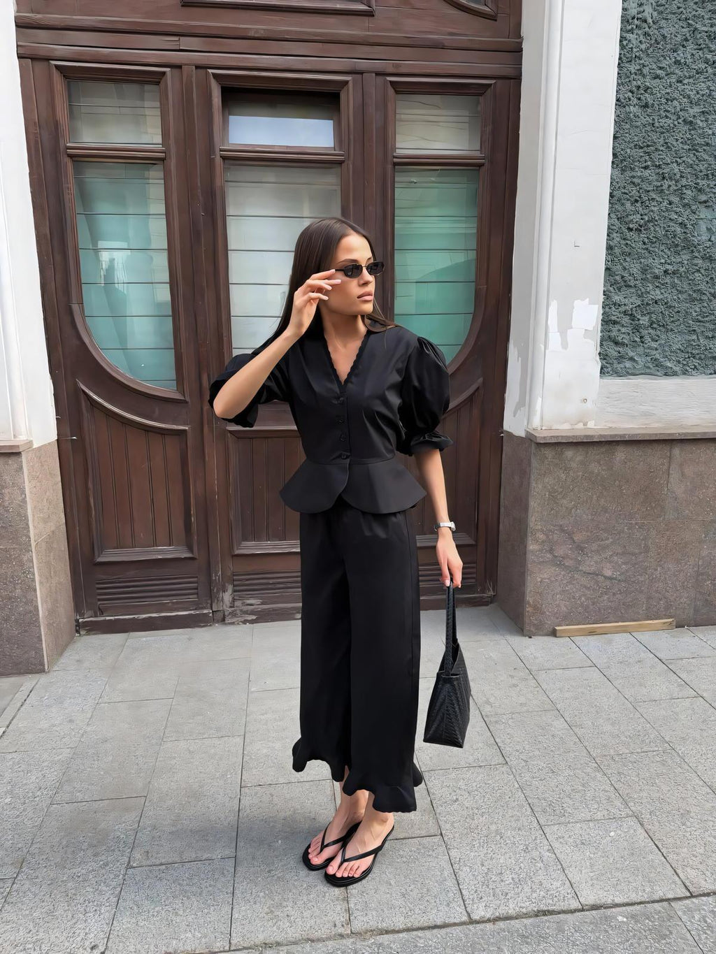 Puff Sleeve Wide Leg Two Piece Set