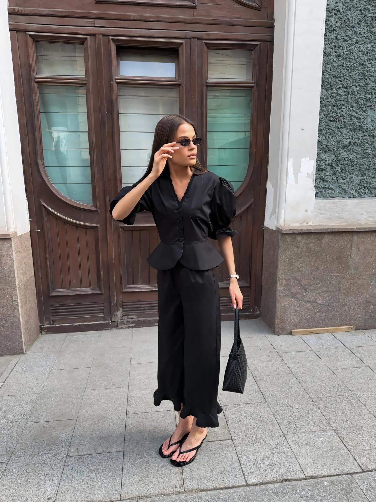 Puff Sleeve Wide Leg Two Piece Set
