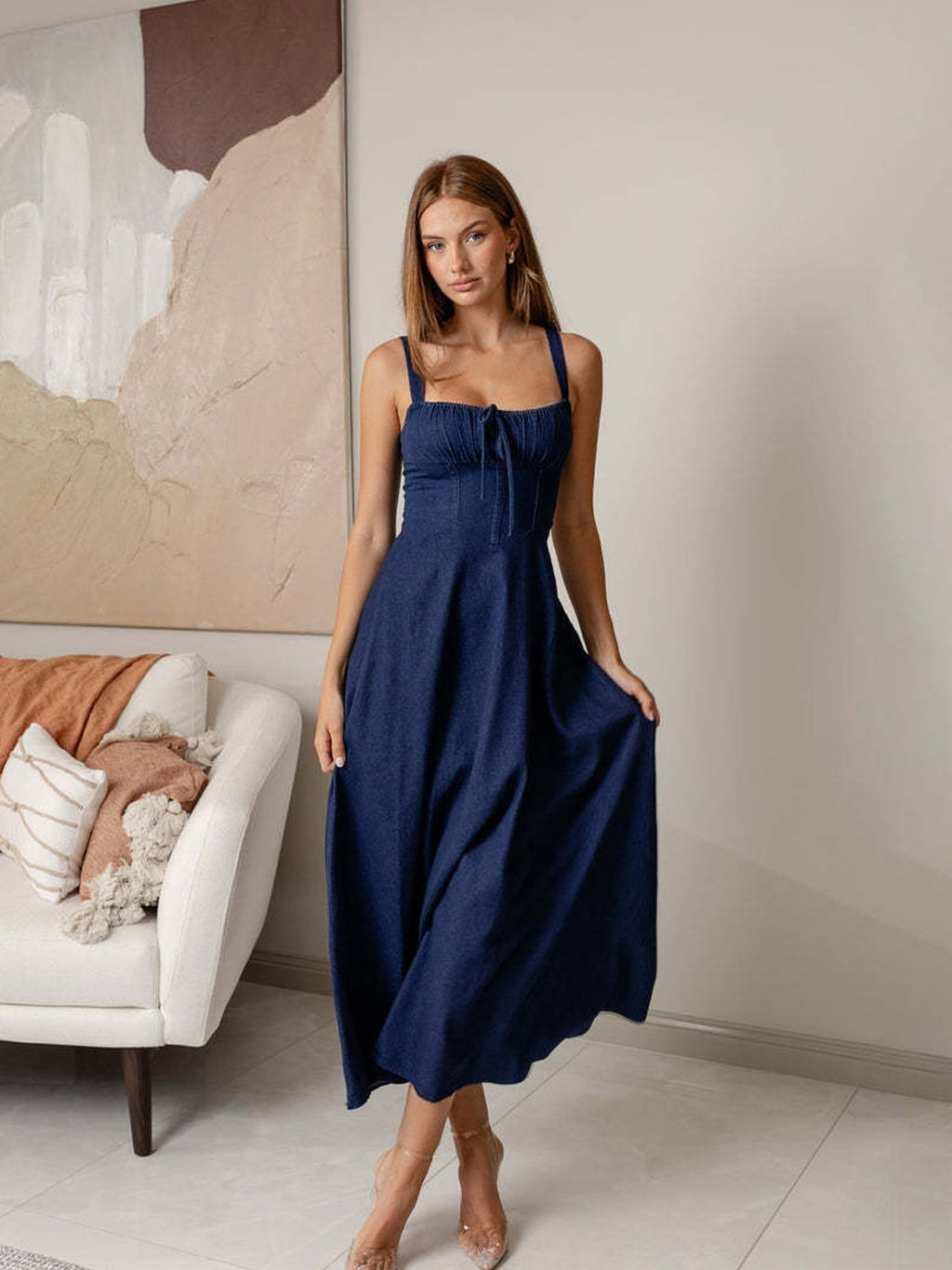 Denim A Line Midi Dress