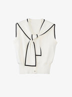 Contrast-Trim Sailor Collar Knit Cardigan