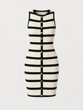 Ribbed Sleeveless Button Bodycon Mini Dress