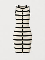 Ribbed Sleeveless Button Bodycon Mini Dress