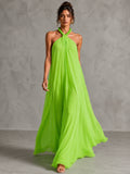 Beaded Halter Pleated Maxi Dress