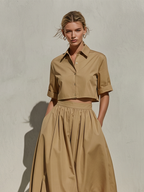 Damen Midi-Rock mit Falten, hoher Taille und A-Linie aus Baumwollmischung