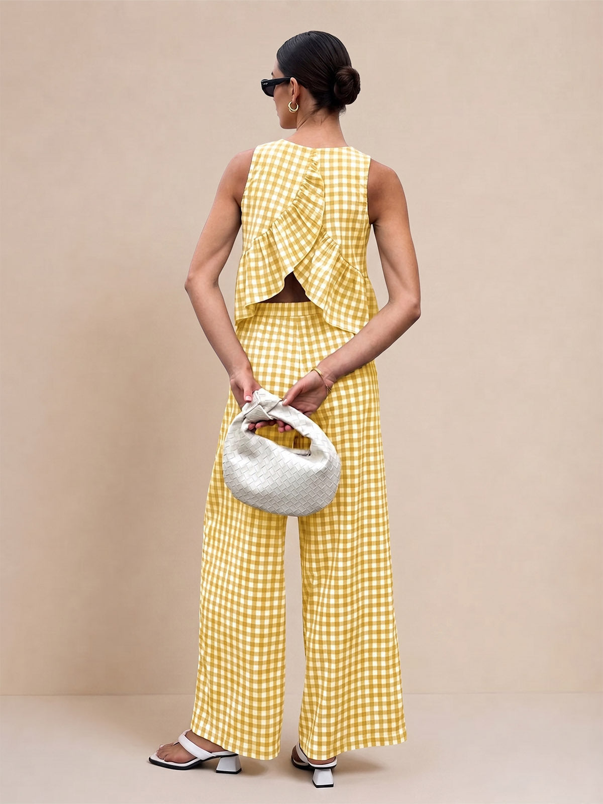 Gingham Ruffle Hem Tank Top