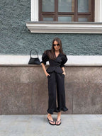 Puff Sleeve Wide Leg Two Piece Set