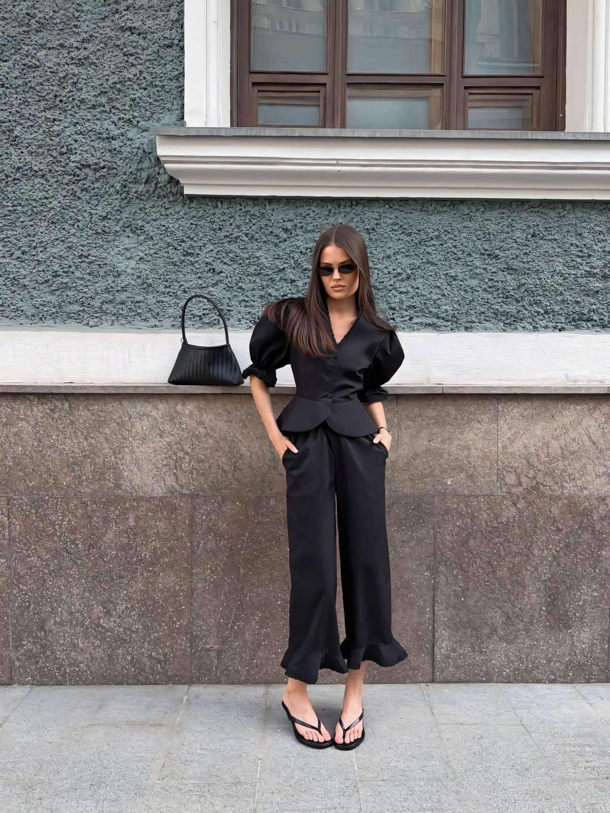 Puff Sleeve Wide Leg Two Piece Set