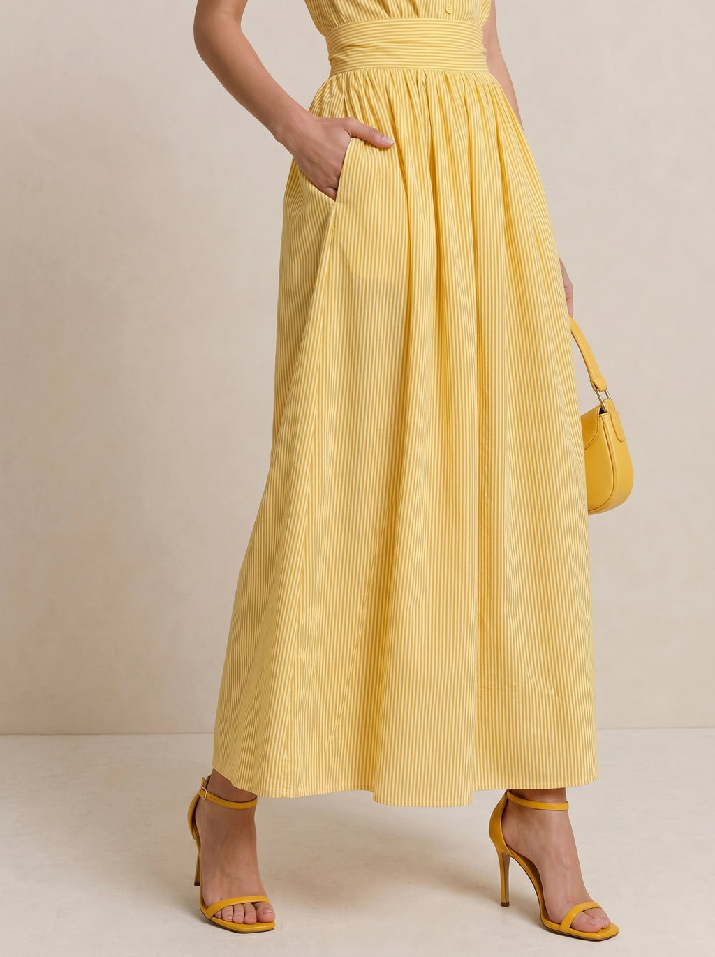 Striped Cotton Halter Midi Dress