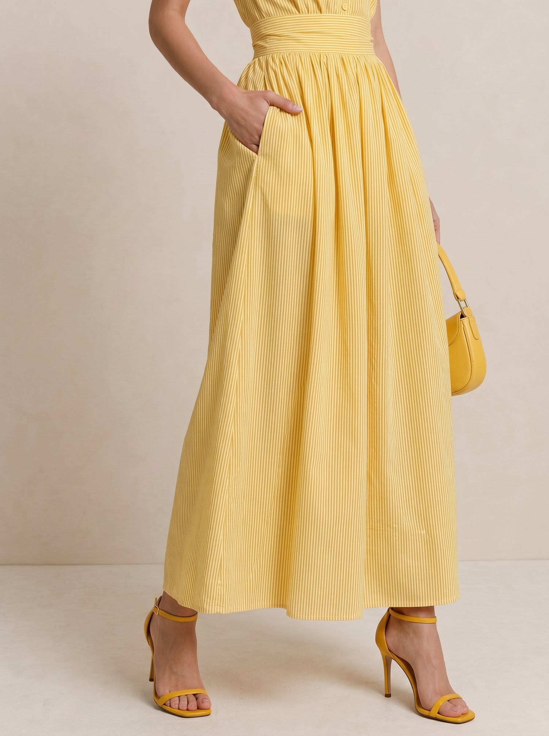 Striped Cotton Halter Midi Dress
