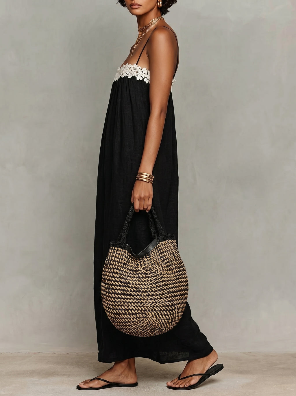 Lace Trim Spaghetti Strap Flowy Maxi Dress