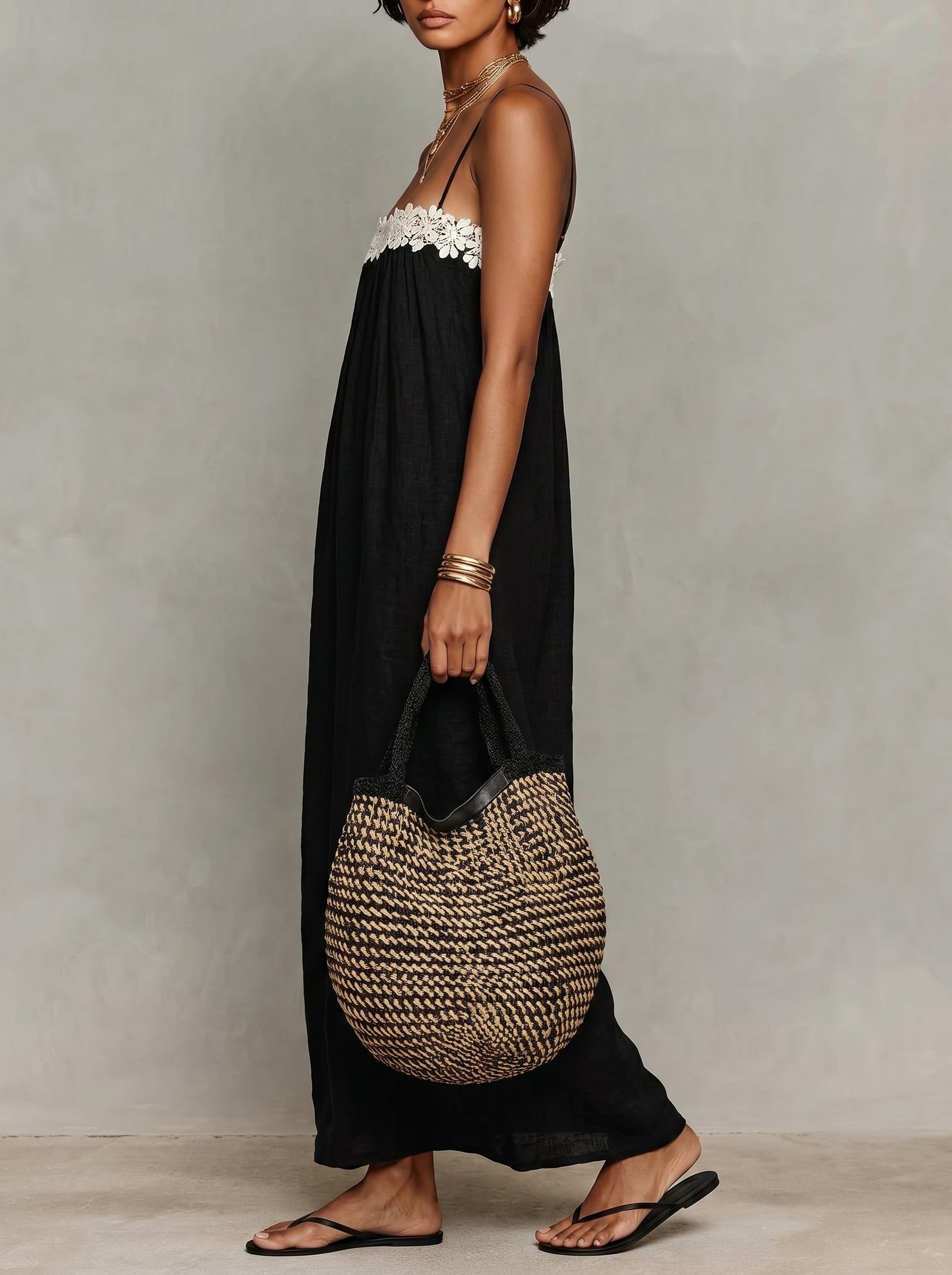 Lace Trim Spaghetti Strap Flowy Maxi Dress