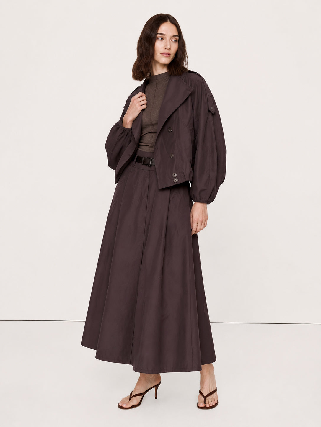 Cropped Jacket & Belted Midi Skirt Set