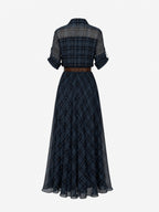 Lined Belted Plaid Shirt Maxi Dress(Two Piece)