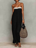 Lace Trim Spaghetti Strap Flowy Maxi Dress