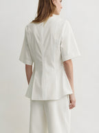Split-Neck Cotton Tailored Blouse
