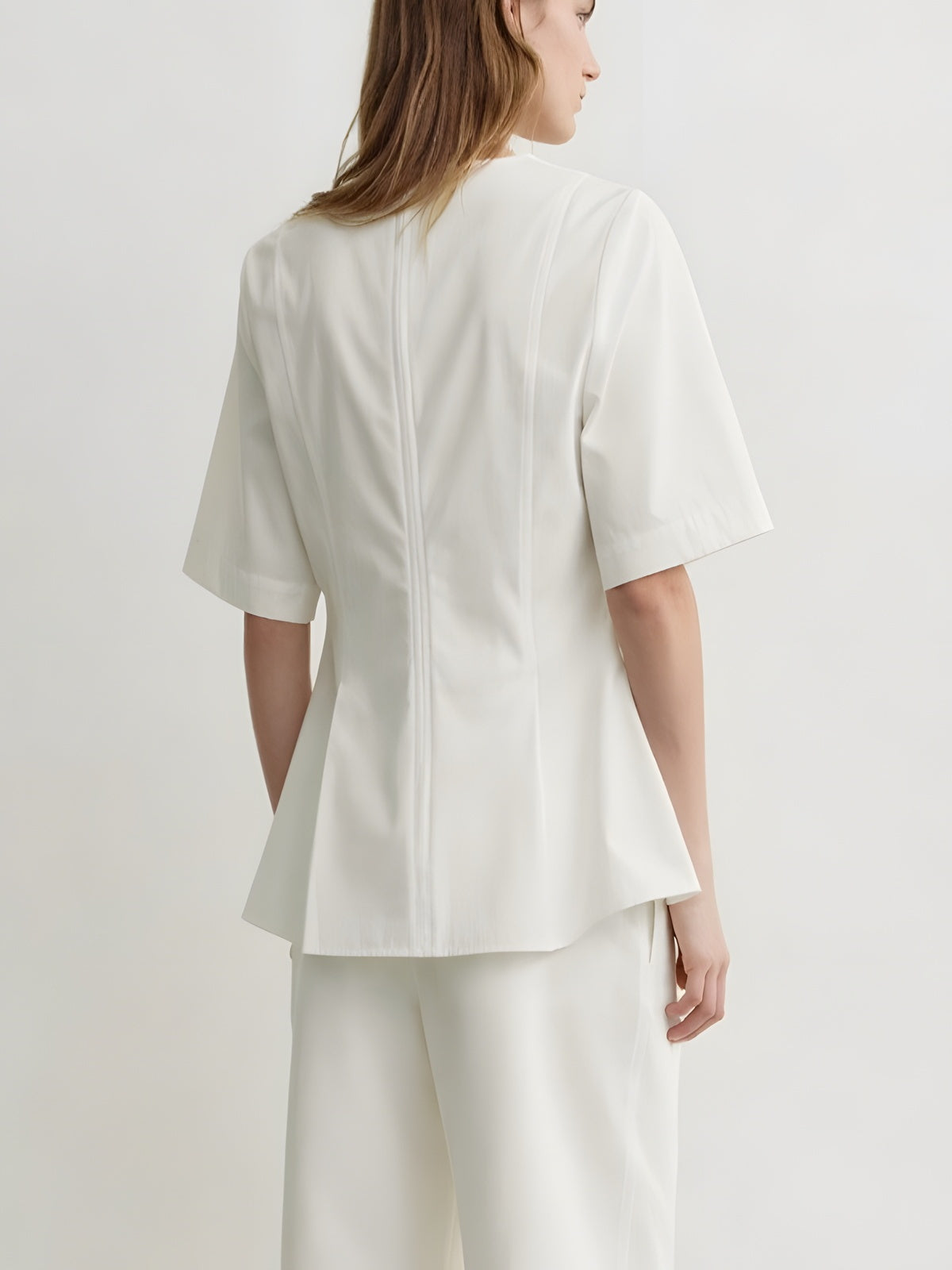 Split-Neck Cotton Tailored Blouse
