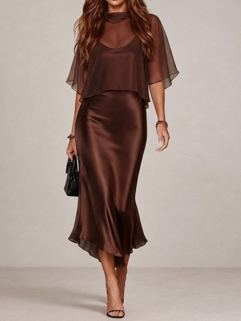 Chic Sheer Chiffon Satin Slip Dress