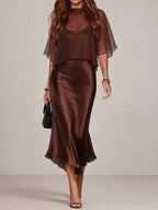 Chic Sheer Chiffon Satin Slip Dress