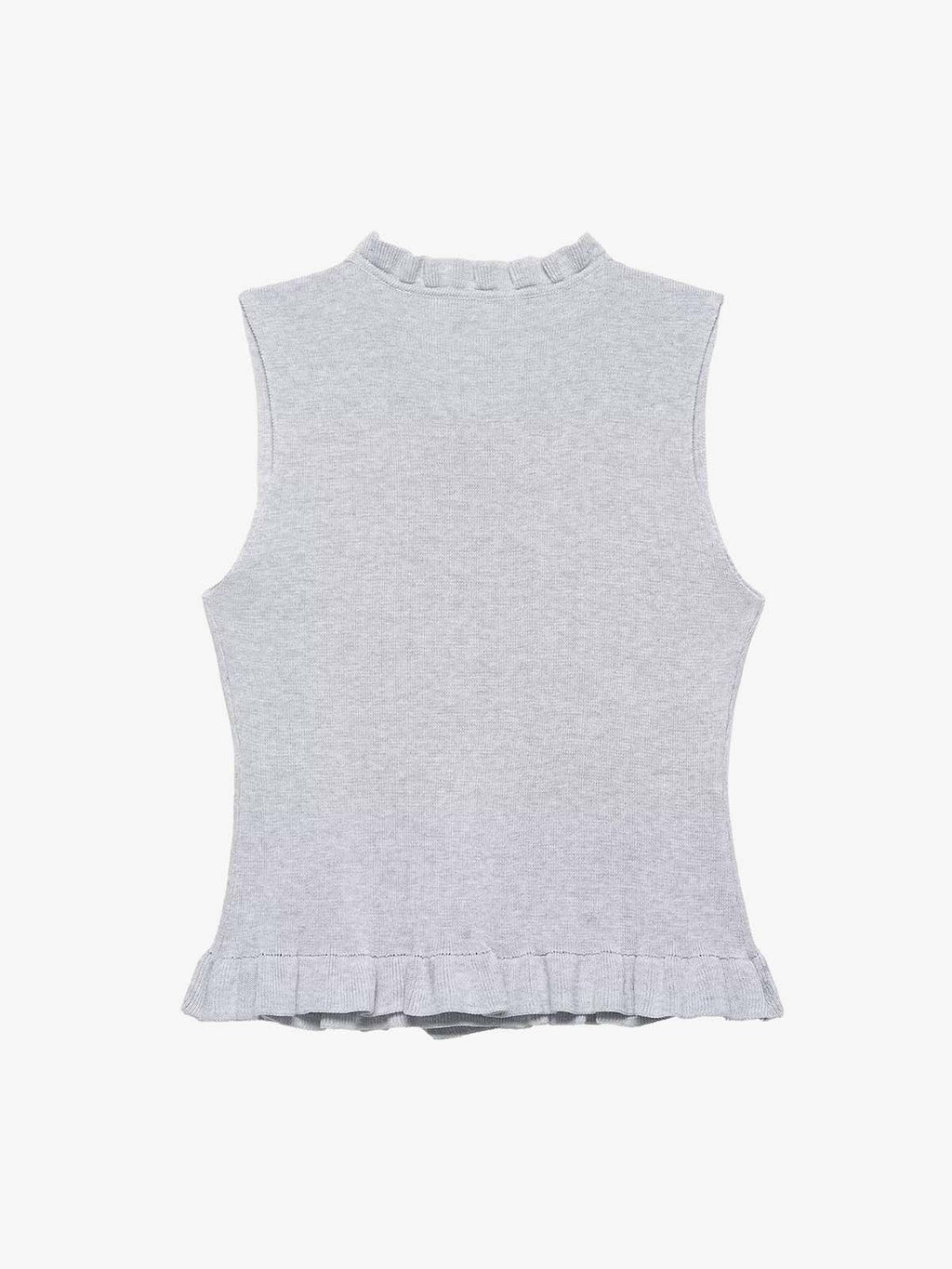Grey Ruffle Hem High Neck Knit Top