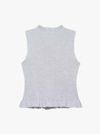 Grey Ruffle Hem High Neck Knit Top
