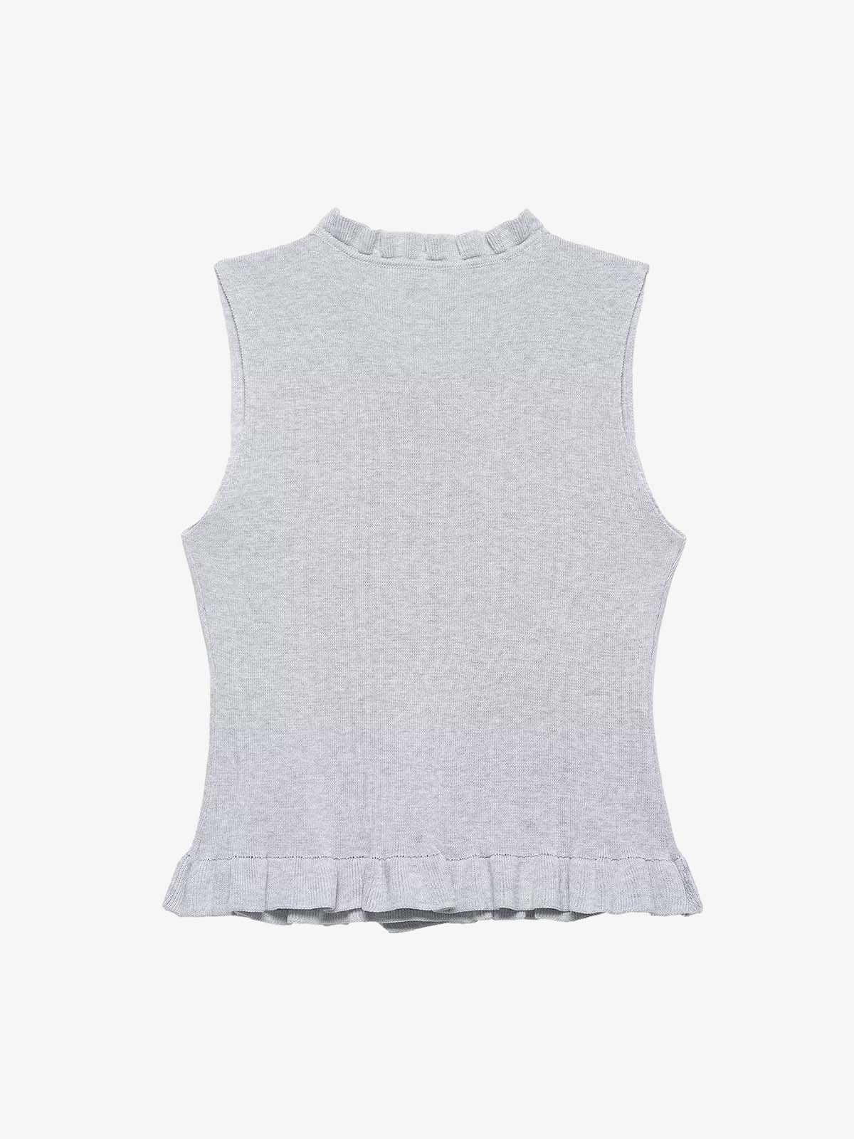 Grey Ruffle Hem High Neck Knit Top