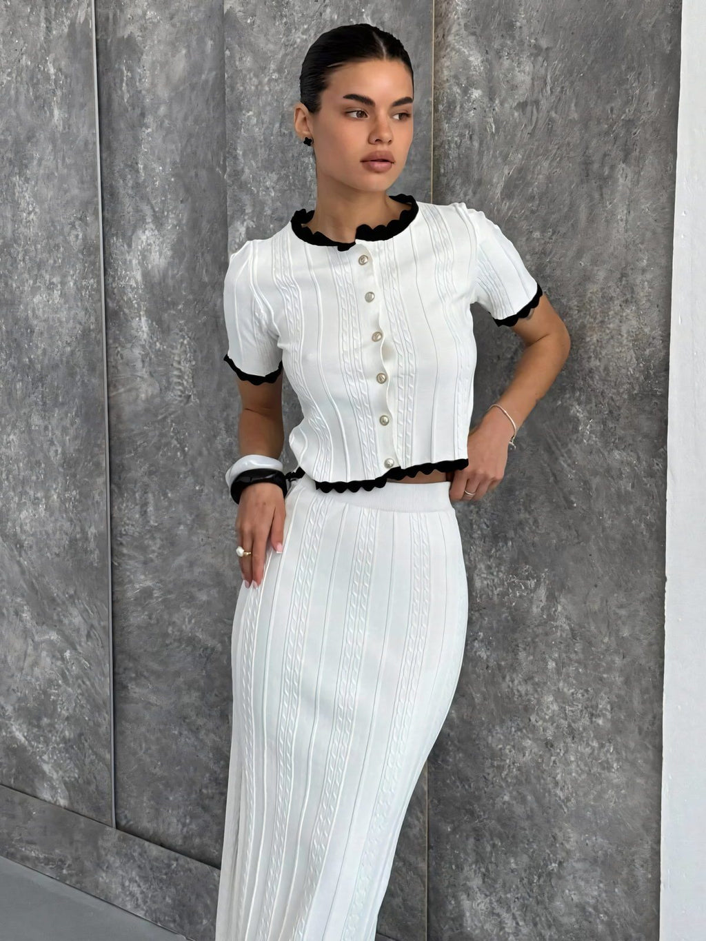 Ruffle Trim Knit Skirt Set