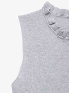 Grey Ruffle Hem High Neck Knit Top