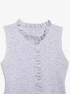 Grey Ruffle Hem High Neck Knit Top