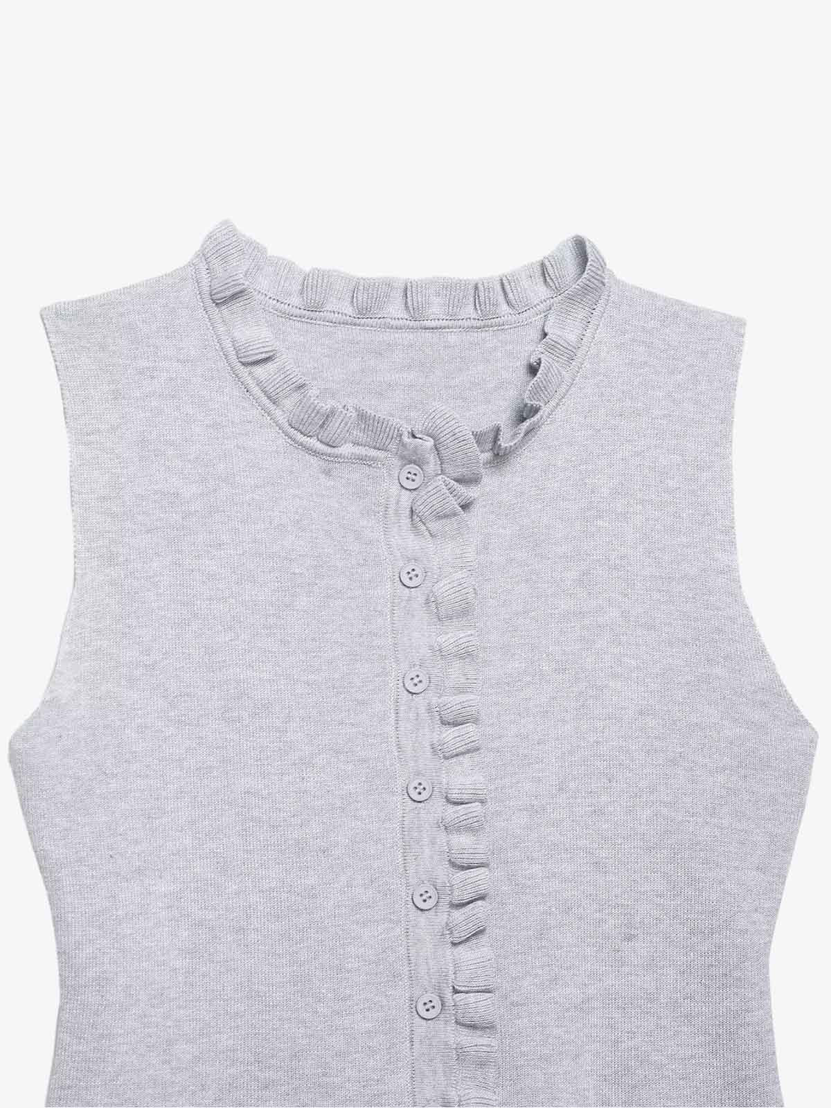 Grey Ruffle Hem High Neck Knit Top