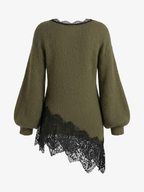 Elegant Lace Patchwork Mini Knit Dress