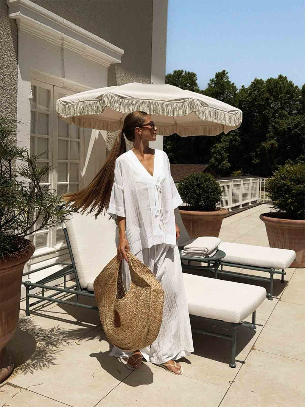 White Linen Cover Up Set